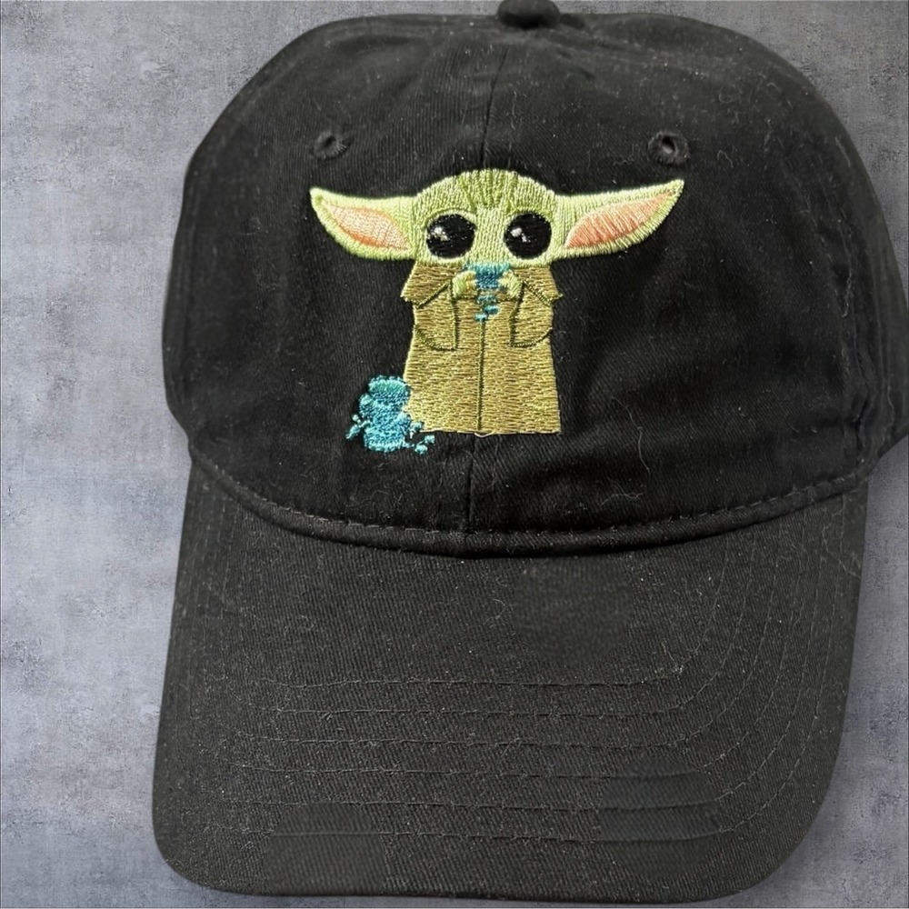 Star Wars Grogu Baby Yoda Baseball Hat Black Embroidered Adjustable Cap